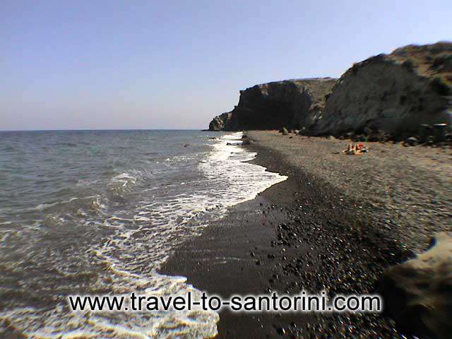 Panoramic view of Kouloumbo beach, one of the last untouched spots from tourism in Santorini  