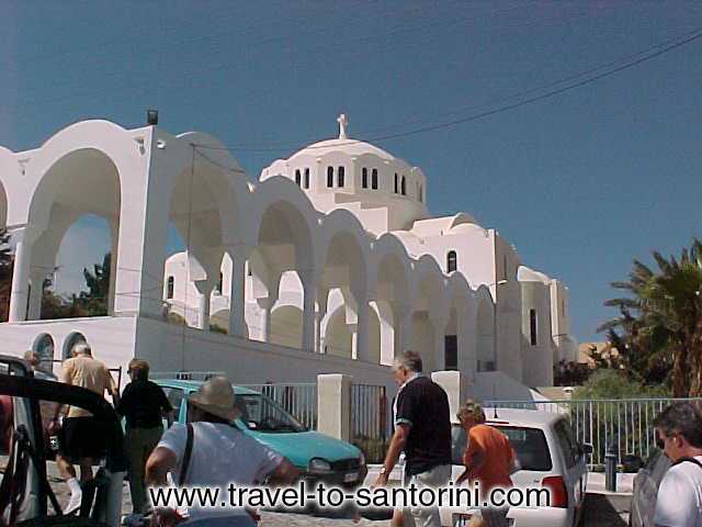 MITROPOLIS - Picture of the Orthodox Cathedral church of Fira from outside the Museum of Prehistoric Thira.