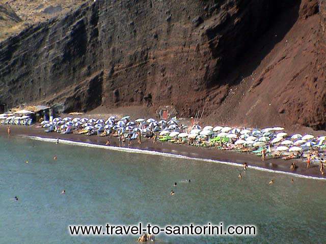 BEACH VIEW FROM ABOVE - View of the organised part of Red beach with the umbrellas from above