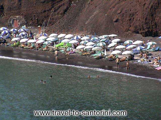 RED BEACH CLOSE UP - The organised part of Red beach in August when lots of visitors enjoy their bath every day.