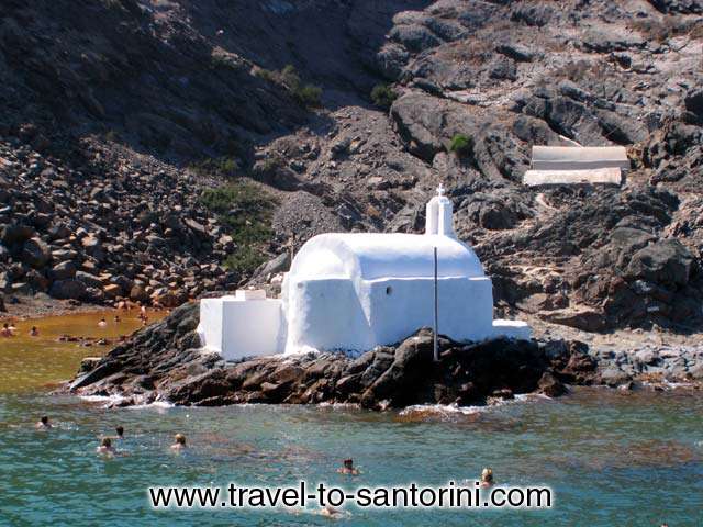 AGIOS NIKOLAOS - The church of Agios Nikolaos in the hot springs bay at Palia Kameni volcanic island