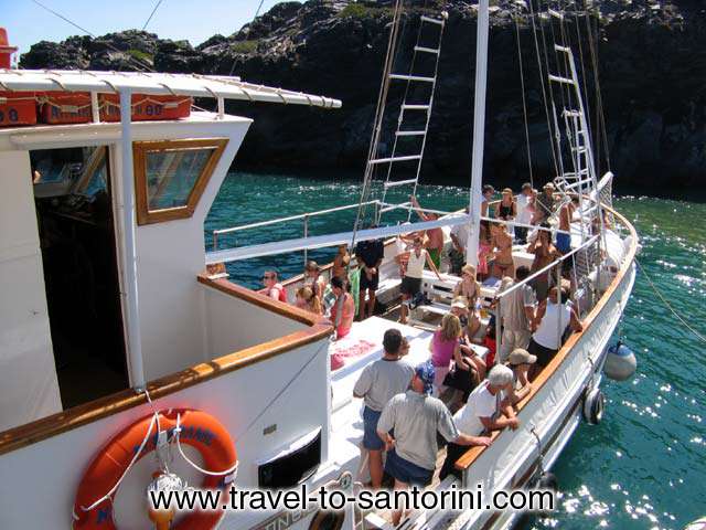 BOAT - Boat on the caldera cruise anchored in the bay of Palia Kameni