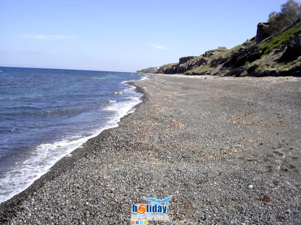 Baxedes beach pebbles - View of the beautiful beach of Baxedes in the area of Oia on Santorini island by Ioannis Matrozos