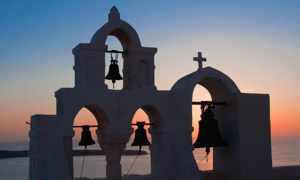 Church bell - Church bell at sunset in Oia Santorini