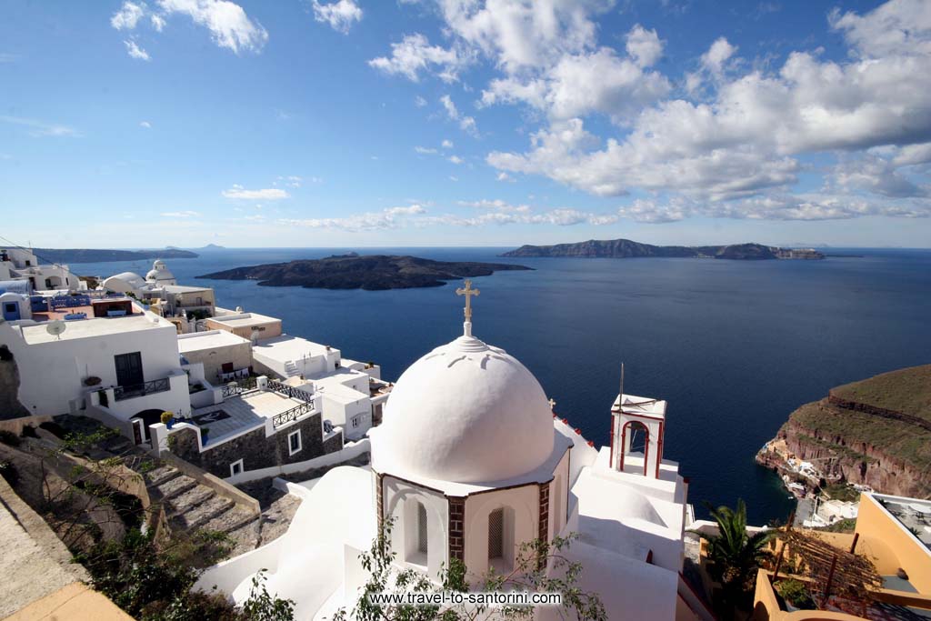 Agios Ioannis - Caldera and volcano view from Fira, above Agios Ioannis church