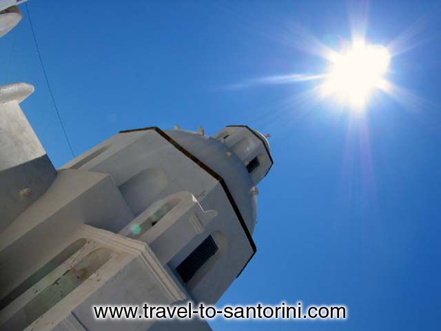 SUN CHURCH GREECE - Agios Minas church in Fira Santorini at noon. <br>These are the colours of Greece!