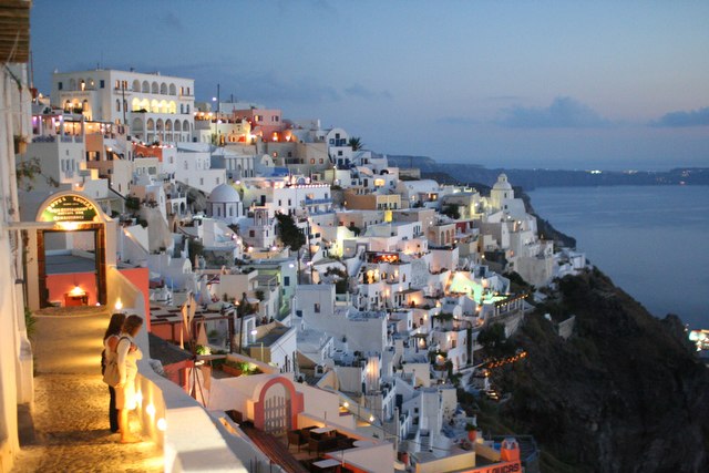 View of Fira and the caldera from the entrance to Loucas hotel CLICK TO ENLARGE