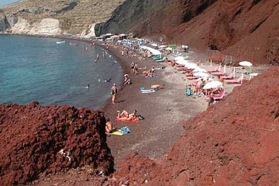 Red beach ranked as the 7th best beach in the world: Santorini Red Beach is one of the most picturesque locations on the list. Surrounded by soaring red lava cliffs (hence the name), this beach also has some of the most beautiful and unique red sand in the world. The beach is only access...