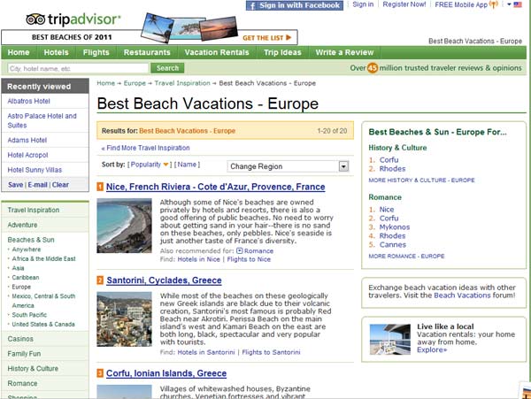 Good news from Tripadvisor, where Santorini is ranked second in Europe best beaches proposals. While most of the beaches on these geologically new Greek islands are black due to their volcanic creation, Santorini most famous is probably Red Beach near Akrotiri. Perissa Beach on the main ...