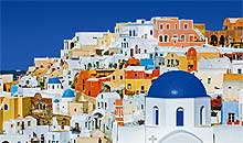 Santorini nominated the best view Greek island according to Guardian newspaper. The ancient island of Thira exploded in 1500BC, leaving a broken rim of a now-extinct volcano. The town of Fira sits on the top of the rim looking west, with an almost sheer drop of 250m to a very deep blue s...