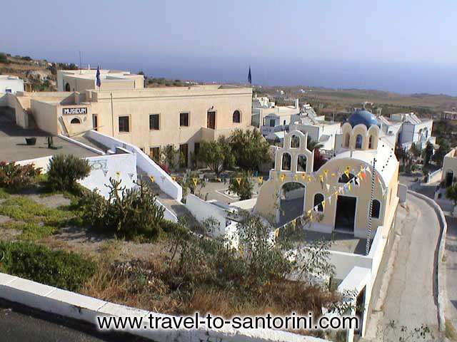 View of the yard, the church and the main building of Fira Foklore Museum of Santorini  